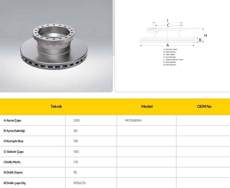 FREN DİSKİ MİTSUBİSHİ TEMSA OPALİN ARKA  
